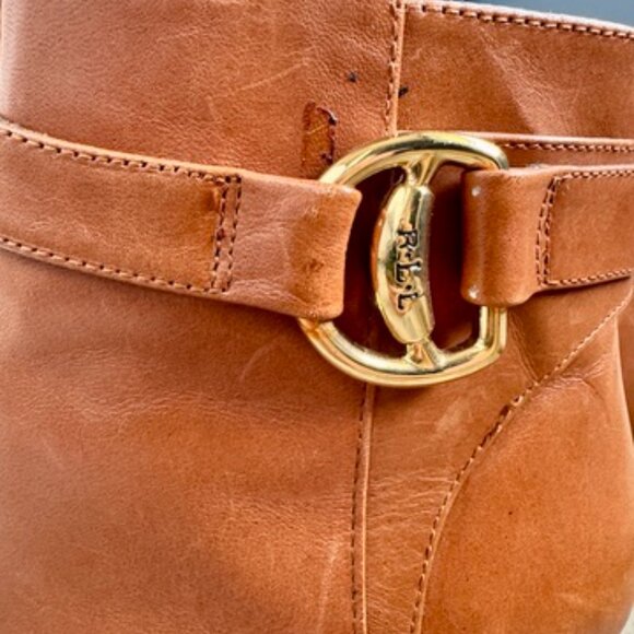 Lauren Ralph Lauren Tan Leather Mandy Heeled Ankle Boots - Picture 9 of 15